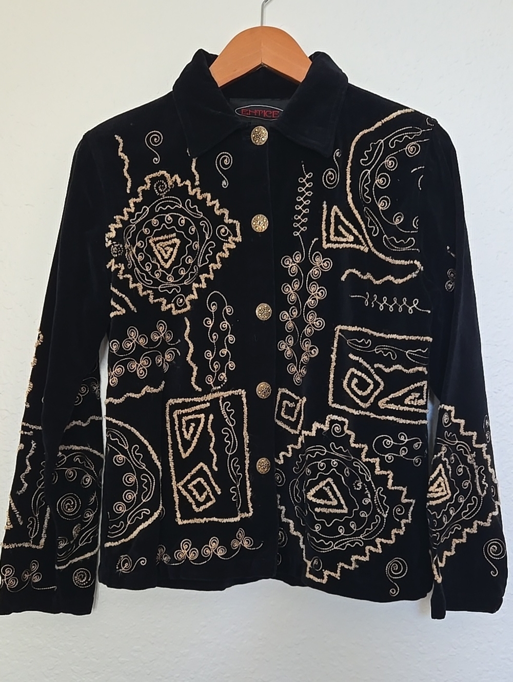 Embroidered Black Velvet Blazer with Gold Accents Vintage